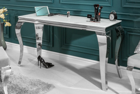 Console élégante BAROQUE MODERNE 145cm avec plateau en verre aspect 
