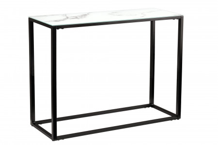 Console élégante BOUTIQUE 110cm en verre cristal blanc avec décor m