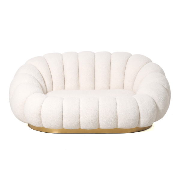 Canapé 2 places piètement couleur or - BLUM - Tissu boucle créme