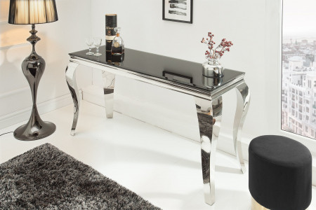Console élégante MODERN BAROCK 145cm verre opale noir pieds inox - 1