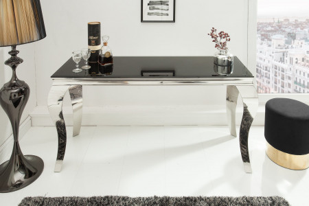 Console élégante MODERN BAROCK 145cm verre opale noir pieds inox - 1