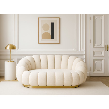 Canapé 2 places piètement couleur or - BLUM - Tissu boucle créme
