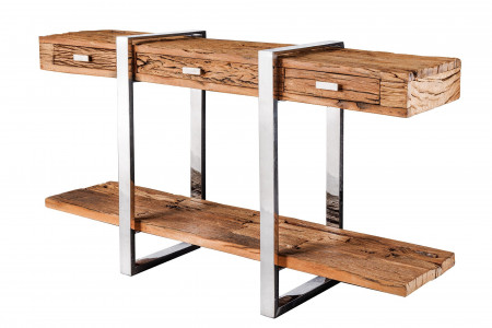 Console en bois massif BARRACUDA 140 cm teck marron argent acier inoxy