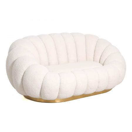 Canapé 2 places piètement couleur or - BLUM - Tissu boucle créme