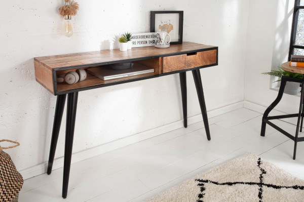 Console industrielle INDUSTRIAL 120cm en manguier avec pieds noirs - 120