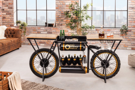 Console industrielle MOTO 185cm bois de manguier noir comptoir de bar 