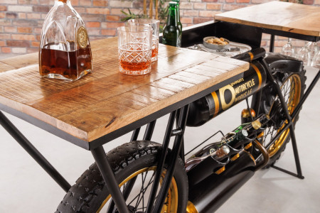 Console industrielle MOTO 185cm bois de manguier noir comptoir de bar 