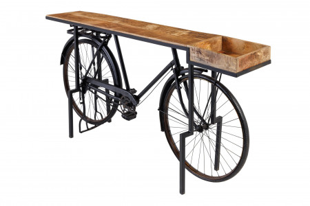 Console rétro BICYCLE 195cm table de bar vélo en bois de manguier up