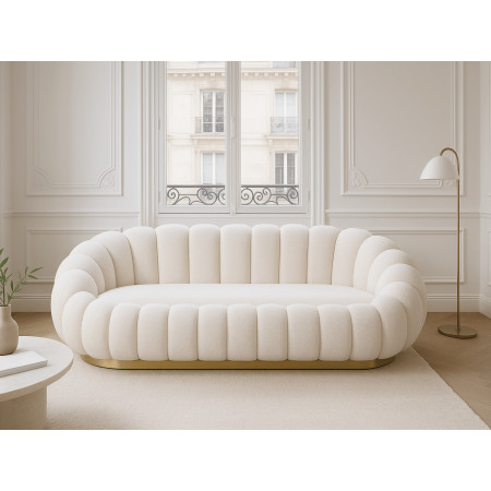 Canapé 3 places piètement couleur or - BLUM - Tissu boucle créme