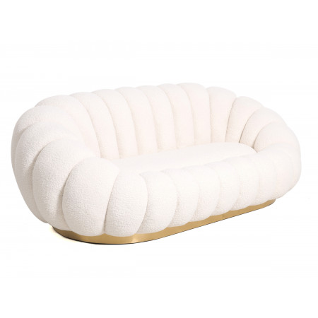 Canapé 3 places piètement couleur or - BLUM - Tissu boucle créme