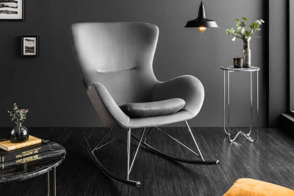 Fauteuil à bascule design SCANDINAVIA SWING en velours gris et chrome - SCANDINAVIA SWING