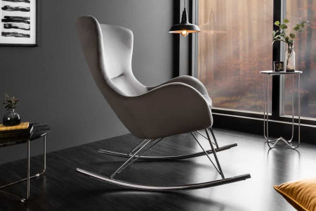 Fauteuil à bascule design SCANDINAVIA SWING en velours gris et chrome