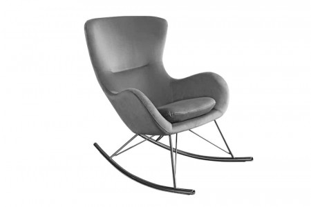 Fauteuil à bascule design SCANDINAVIA SWING en velours gris et chrome
