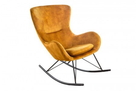 Fauteuil à bascule design SCANDINAVIA SWING en velours jaune moutarde