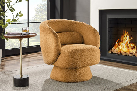 Fauteuil design pivotant BOSSA NOVA 80cm jaune moutarde Bouclé - BOSS
