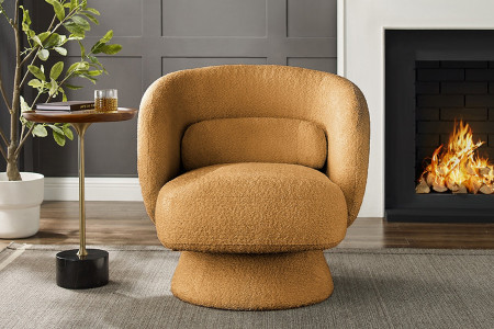 Fauteuil design pivotant BOSSA NOVA 80cm jaune moutarde Bouclé - BOSS