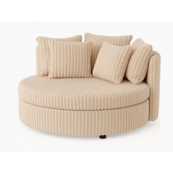 Fauteuil rond en velours côtelé grande épaisseur beige NEVO - Defau