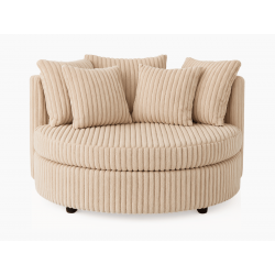 Fauteuil rond en velours côtelé grande épaisseur beige NEVO - Defau