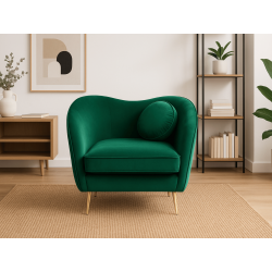 Fauteuil ICONIC – Velours vert ou taupe, pieds dorés - Velours vert