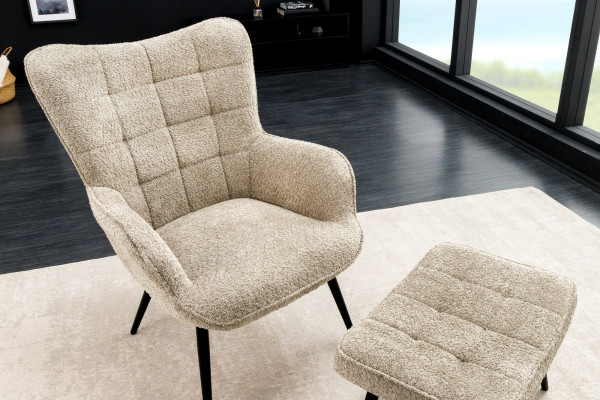 Fauteuil moderne SCANDINAVIA champagne grège Bouclé avec accoudoirs - SCANDINAVIA