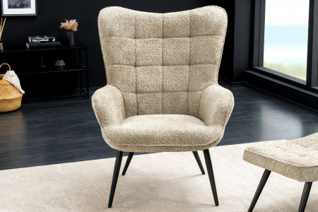 Fauteuil moderne SCANDINAVIA champagne grège Bouclé avec accoudoirs 