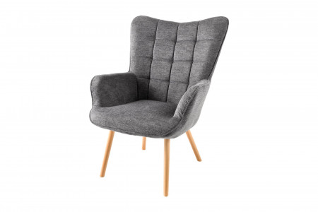 Fauteuil moderne SCANDINAVIA tissu structuré gris pieds en bois massi