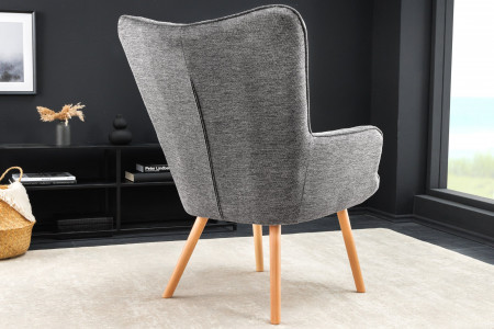 Fauteuil moderne SCANDINAVIA tissu structuré gris pieds en bois massi