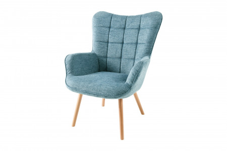 Fauteuil moderne SCANDINAVIA tissu texturé bleu pieds en bois massif 