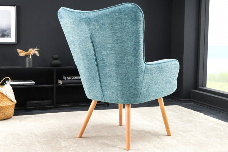 Fauteuil moderne SCANDINAVIA tissu texturé bleu pieds en bois massif 