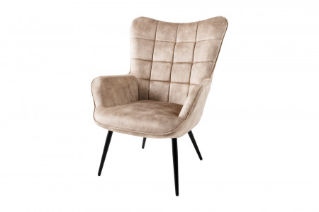 Fauteuil moderne SCANDINAVIA velours beige champagne pieds métal noir