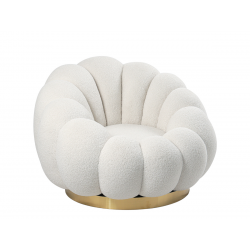 Fauteuil pivotant piètement couleur or - BLUM - Tissu boucle créme
