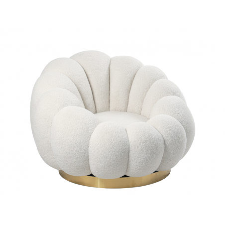 Fauteuil pivotant piètement couleur or - BLUM - Tissu boucle créme