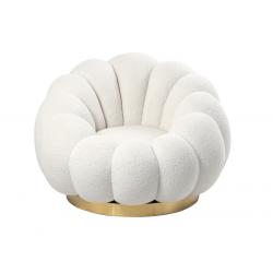 Fauteuil pivotant piètement couleur or - BLUM - Tissu boucle créme