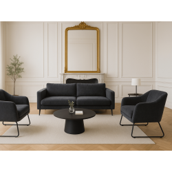 Fauteuil VARENNE – velours & pieds métal noir - Velours gris foncé