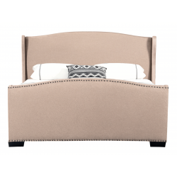 Lit capitonné Christelle en tissu gris avec tête de lit cloutée –